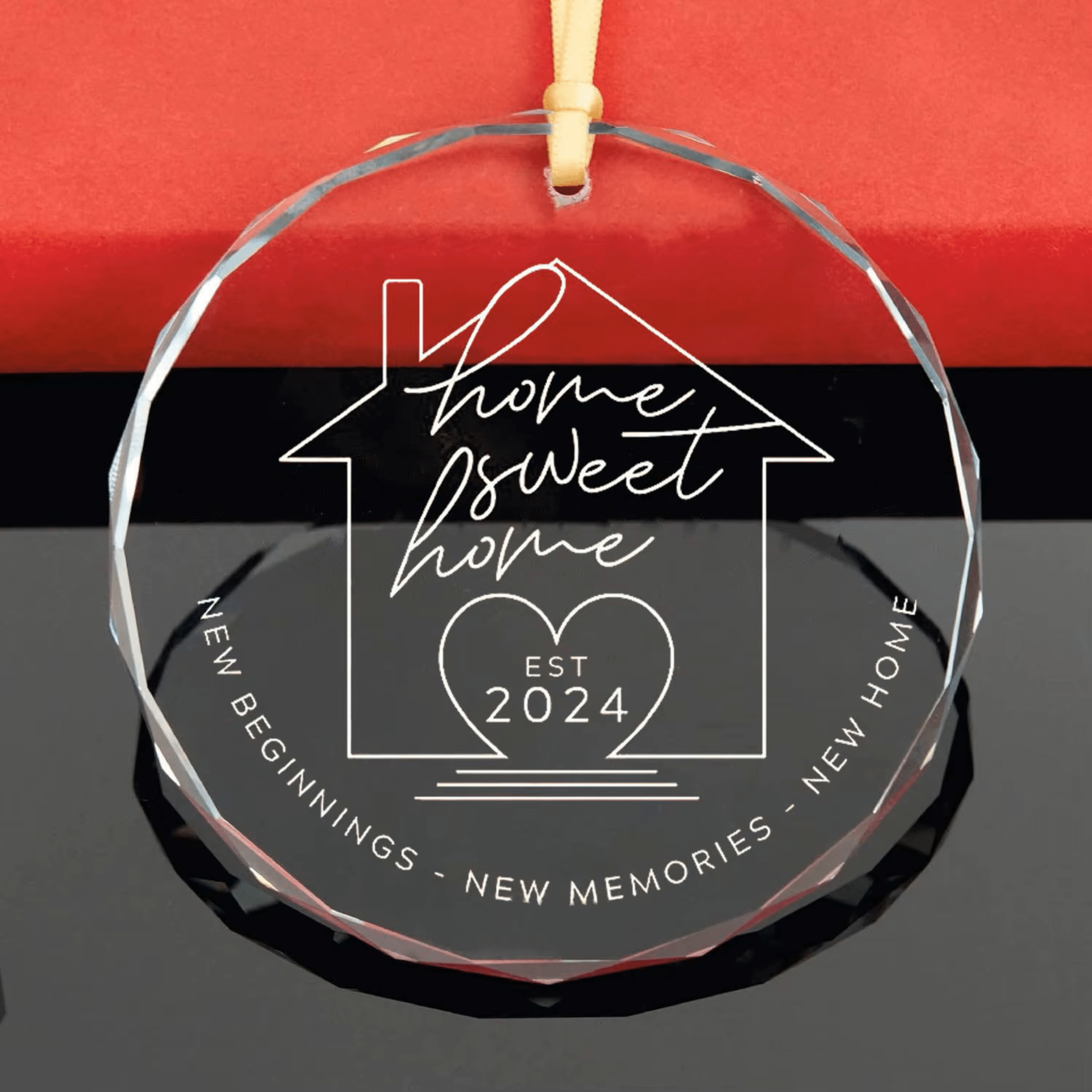 Lavish Lizzy Custom Crystal Ornament Home Sweet Home-Name & Date Personalized Crystal Ornament with gift box