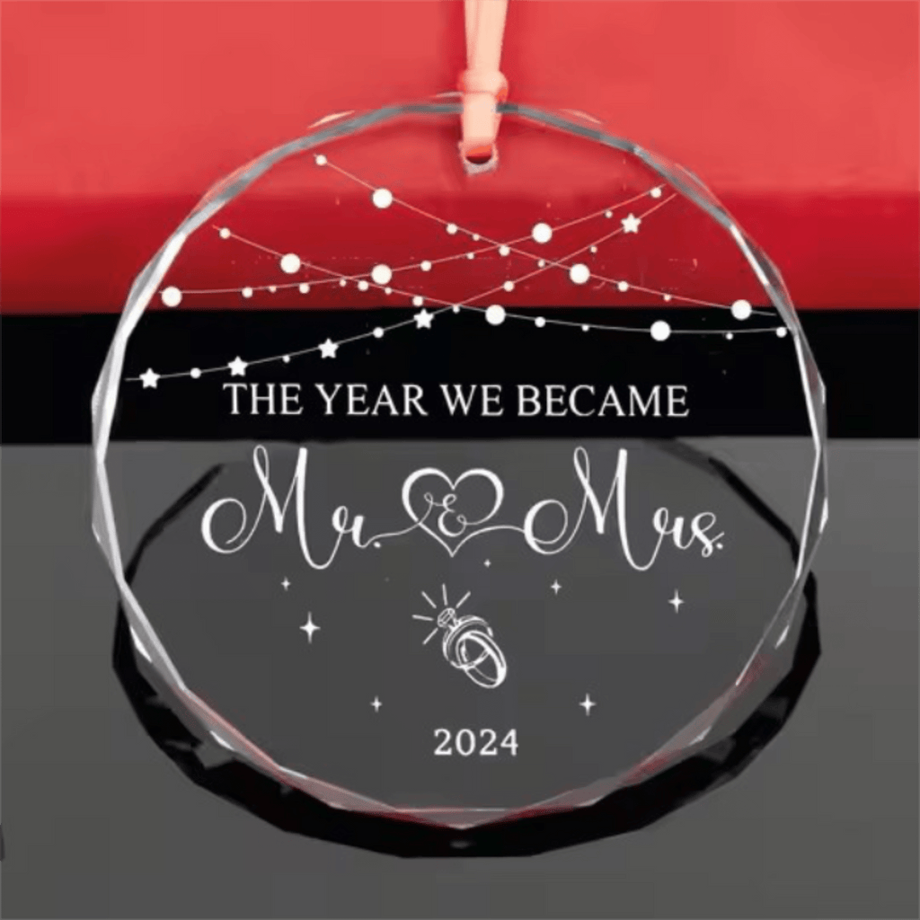 Lavish Lizzy Custom Crystal Ornament The Year We Became-Name & Date Personalized Crystal Ornament with gift box