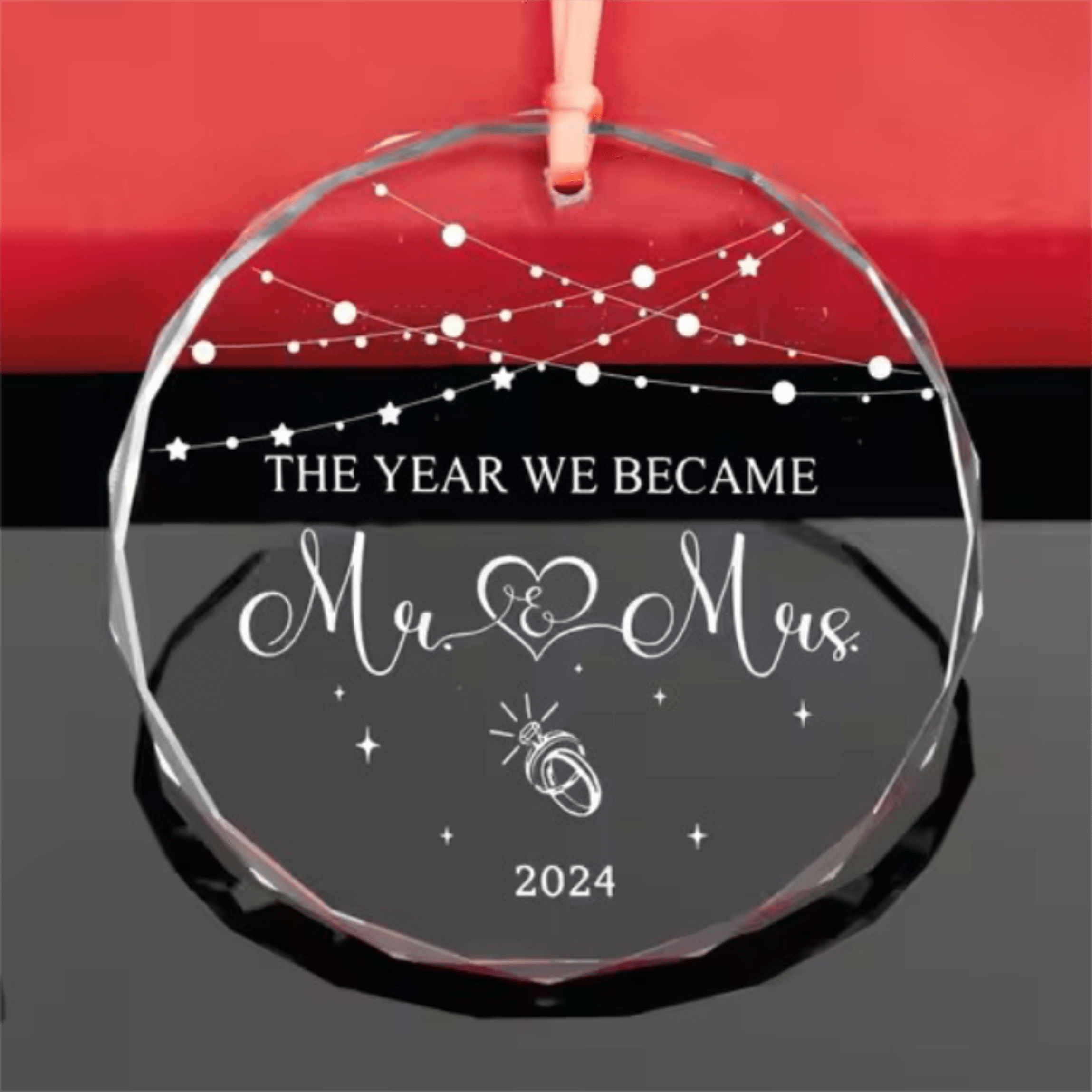 Lavish Lizzy Custom Crystal Ornament The Year We Became-Name & Date Personalized Crystal Ornament with gift box