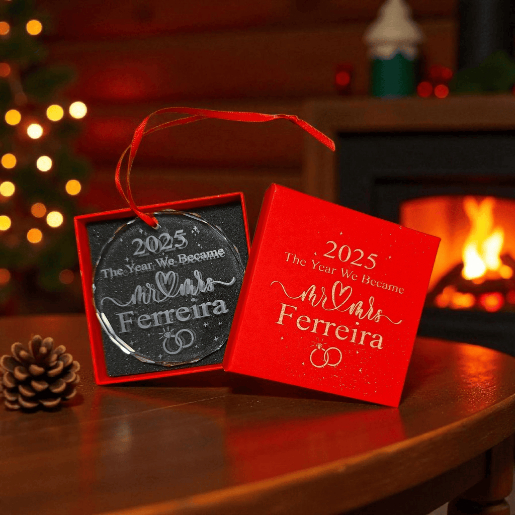 Lavish Lizzy Custom Crystal Ornament The Year We Became-Name & Date Personalized Crystal Ornament with gift box