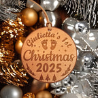 Lavish Lizzy Custom Leather Christmas Ornament Beige / Babys first Personalized Leather Christmas Ornaments