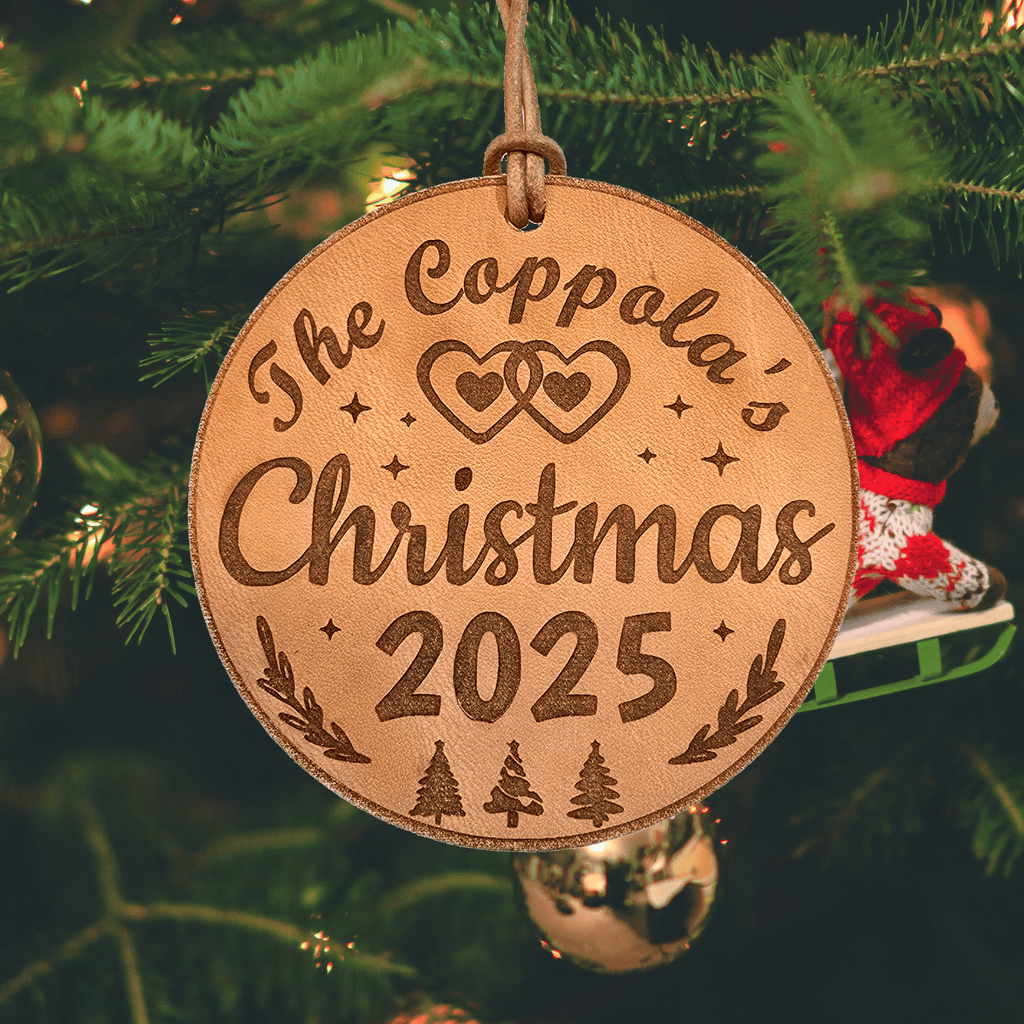 Lavish Lizzy Custom Leather Christmas Ornament Beige / Family Hearts Christmas 2025 Personalized Leather Christmas Ornaments