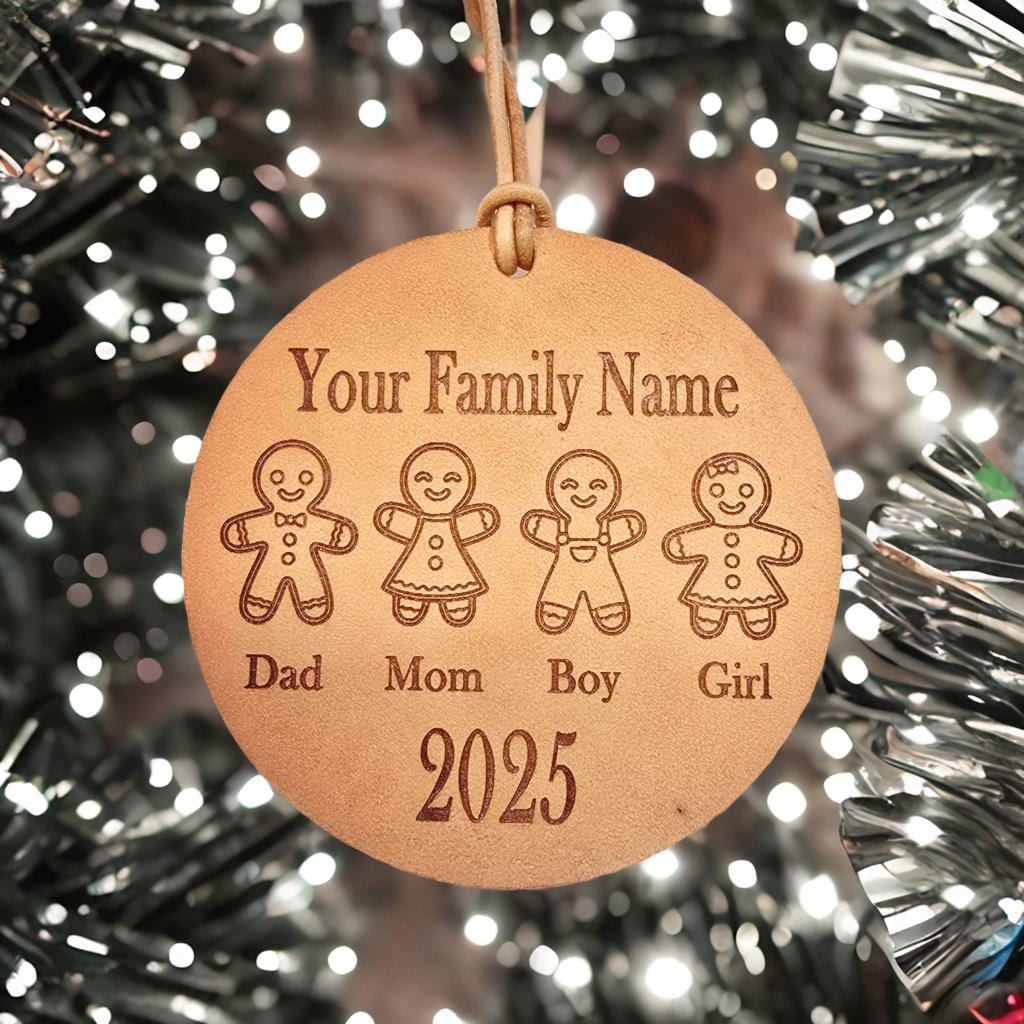 Lavish Lizzy Custom Leather Christmas Ornament Beige / Ginger bread Personalized Leather Christmas Ornaments