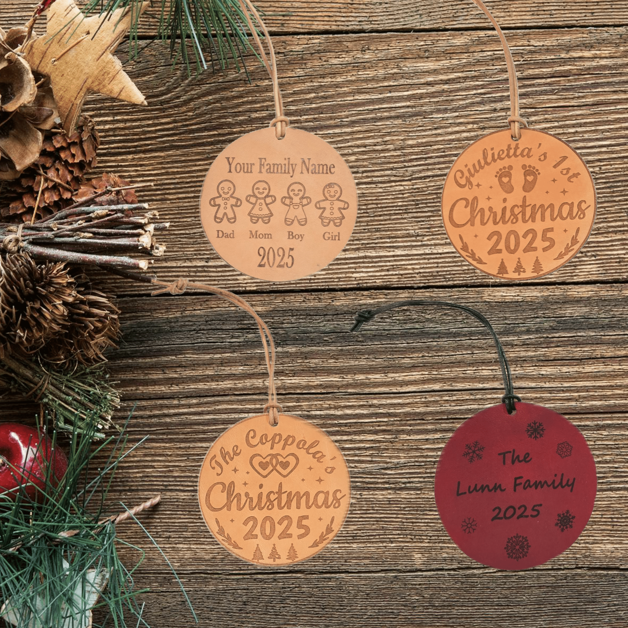 Lavish Lizzy Custom Leather Christmas Ornament Personalized Leather Christmas Ornaments