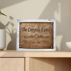 Lavish Lizzy Leather and Wood Home Decor Brown Personalized Engraved Leather Plaque - Large