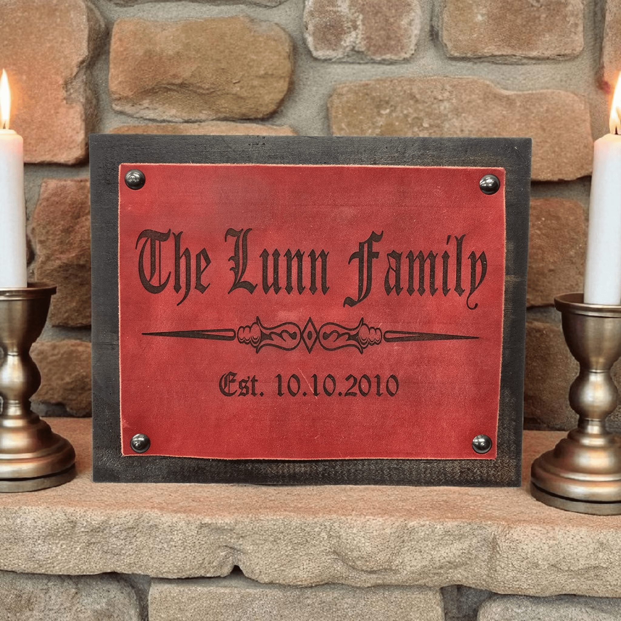 Lavish Lizzy Leather and Wood Home Decor Personalized Engraved Leather Plaque - Large