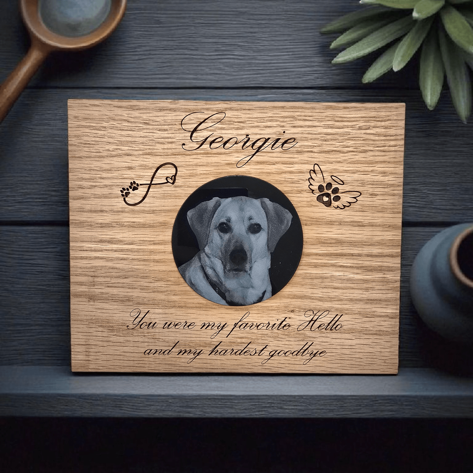 Lavish Lizzy Memorial Pet Memorial - Hardest Goodbye - Engraved Red Oak