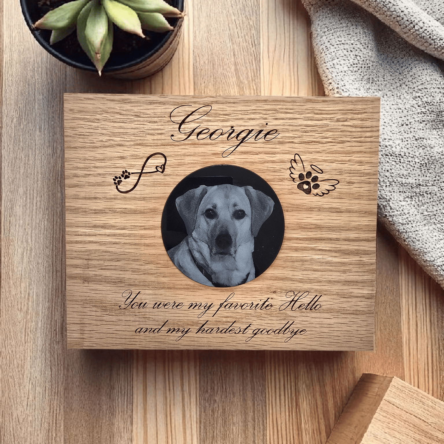 Lavish Lizzy Memorial Pet Memorial - Hardest Goodbye - Engraved Red Oak