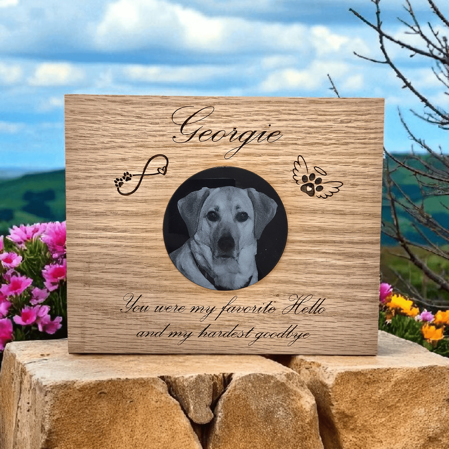 Lavish Lizzy Memorial Pet Memorial - Hardest Goodbye - Engraved Red Oak