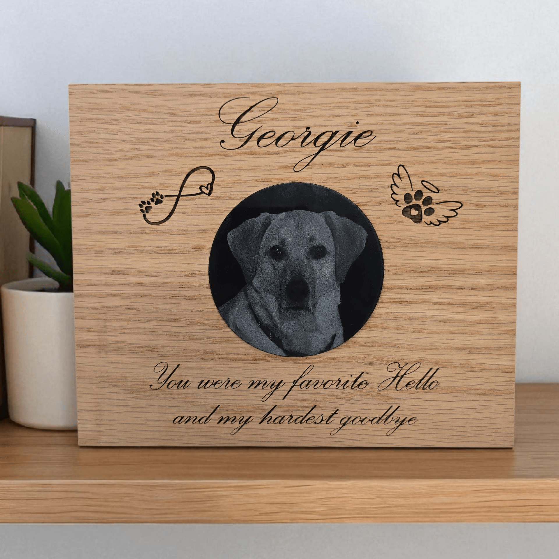 Lavish Lizzy Memorial Pet Memorial - Hardest Goodbye - Engraved Red Oak