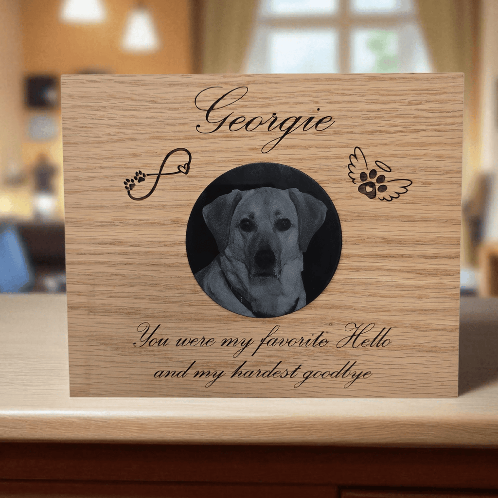 Lavish Lizzy Memorial Pet Memorial - Hardest Goodbye - Engraved Red Oak
