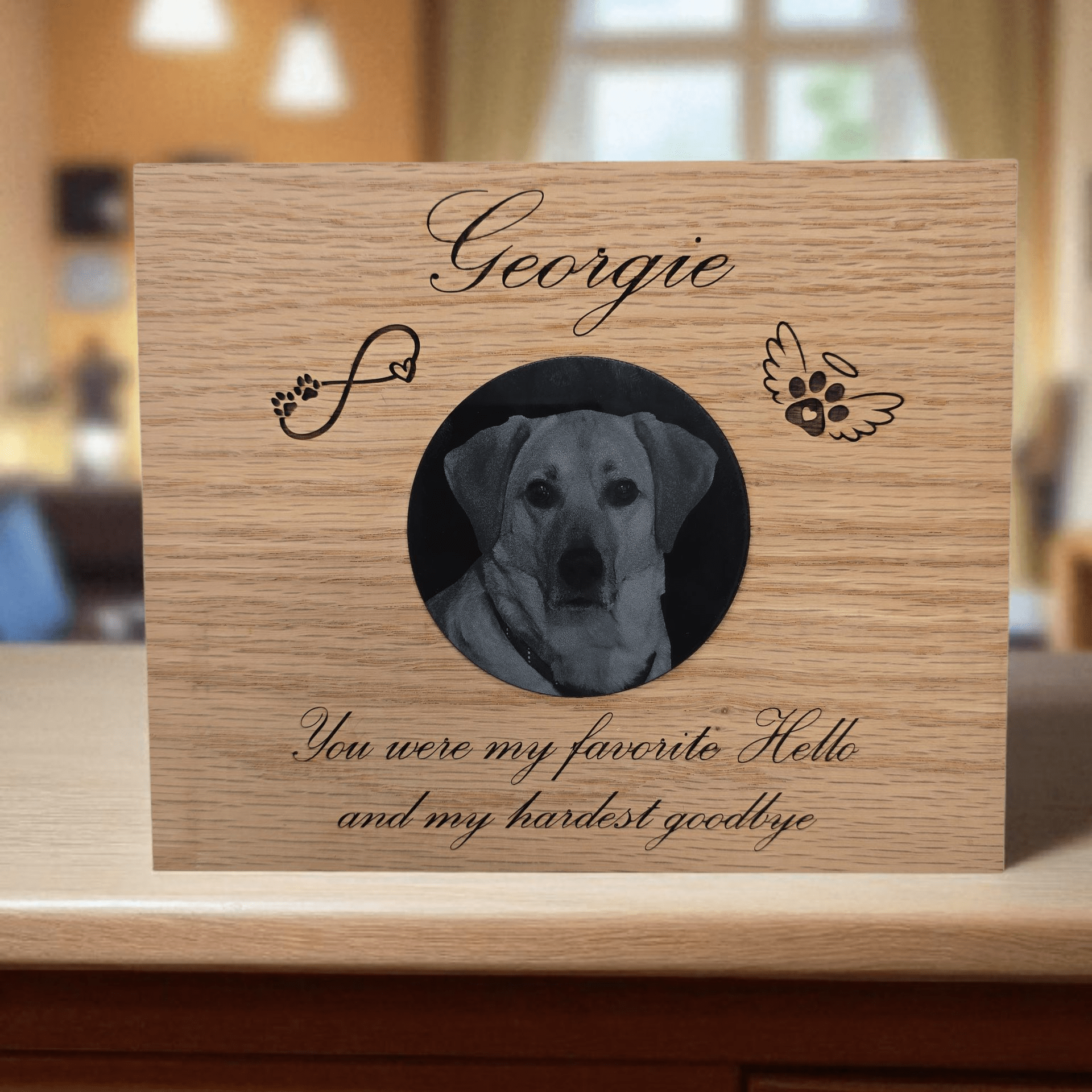 Lavish Lizzy Memorial Pet Memorial - Hardest Goodbye - Engraved Red Oak