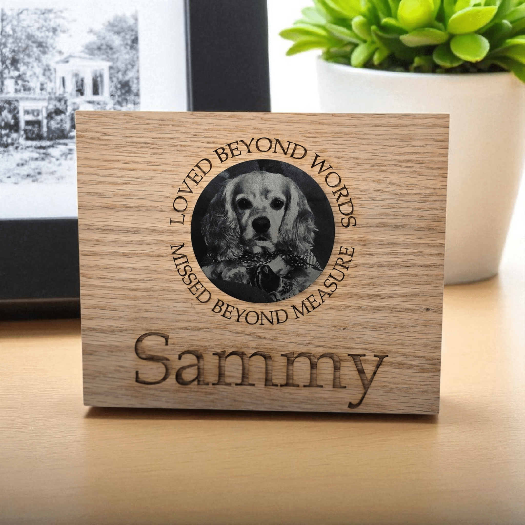 Lavish Lizzy Memorial Pet Memorial - Laser Engraved Red Oak