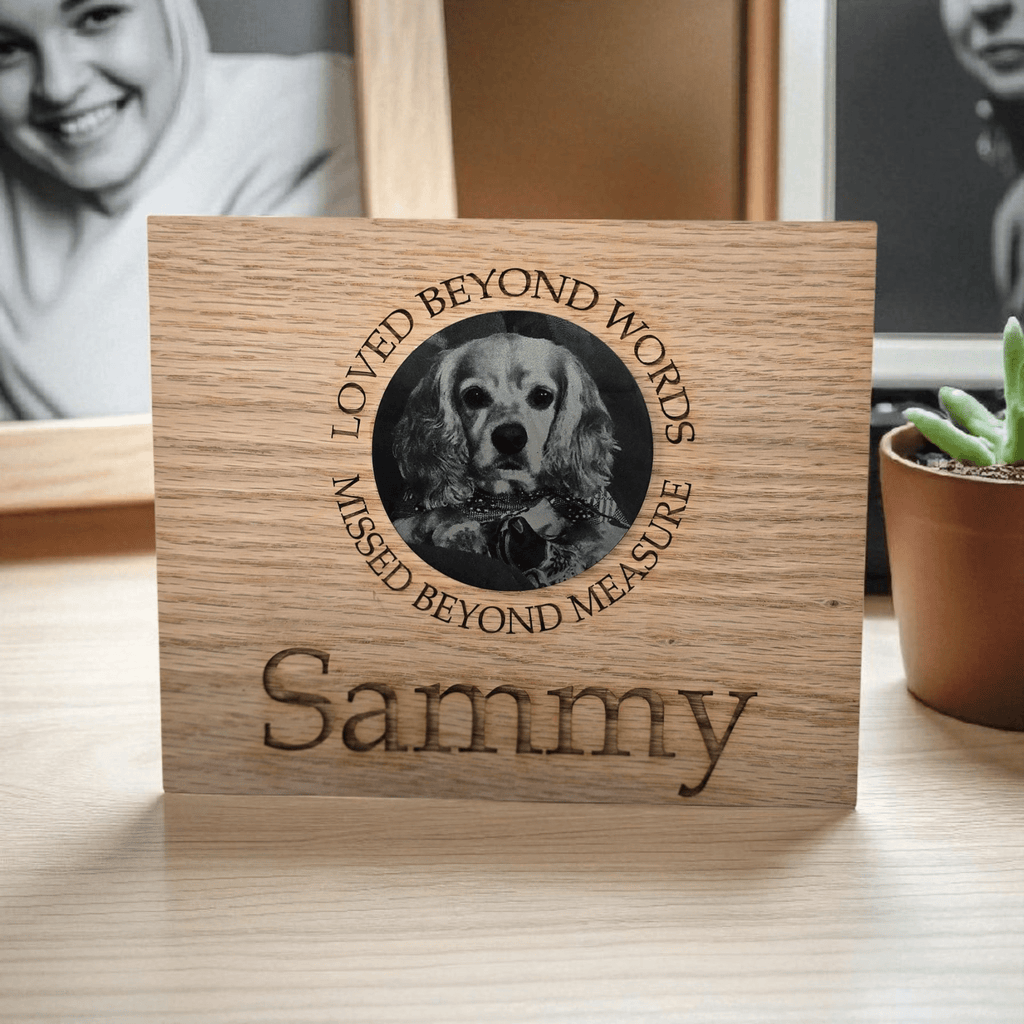 Lavish Lizzy Memorial Pet Memorial - Laser Engraved Red Oak